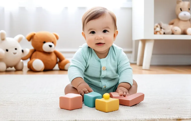 아기 장난감 안전 기준 - **Prompt 1: A Toddler's Joy with Natural, Safe Toys**
    An adorable, happy toddler, around 18 mont...
