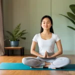 출산 전후 체중 감량법 - **Prompt 1: Gentle Postpartum Yoga in a Vietnamese Home**
    A serene, realistic photo of a young V...