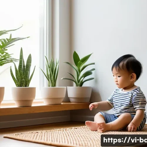 아기 놀이 공간 꾸미기 - **Prompt:** A cozy and sunlit child's play corner in a modern, minimalist Vietnamese home. Soft morn...