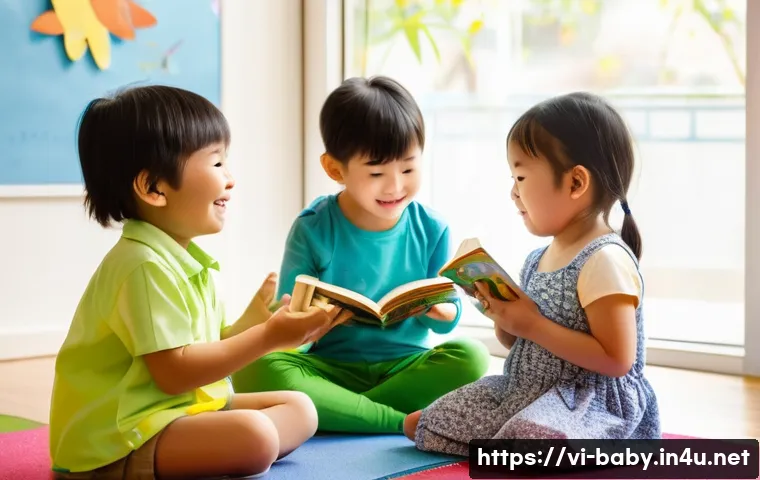 아이 기질에 따른 양육법 - A lively Vietnamese preschool classroom scene showing a diverse group of children engaging in variou...