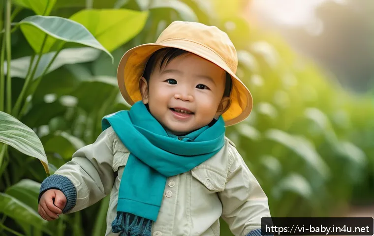 아기와 온도 변화 대처 - A Vietnamese toddler wearing a soft cotton long-sleeve shirt layered with a lightweight jacket, pair...