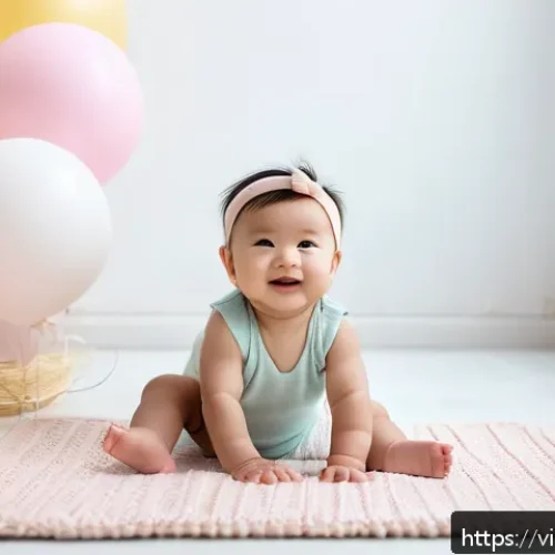 Home 17 아기 첫돌 사진 찍는 법 - A cozy indoor scene featuring a one-year-old baby wearing a soft cotton bodysuit and a delicate fabr...