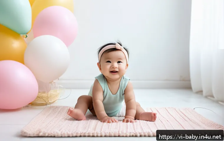 아기 첫돌 사진 찍는 법 - A cozy indoor scene featuring a one-year-old baby wearing a soft cotton bodysuit and a delicate fabr...