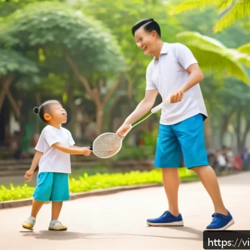 아기와 아빠 육아 체험 - A warm and lively scene in a Vietnamese urban park showing a loving father and his young child playi...