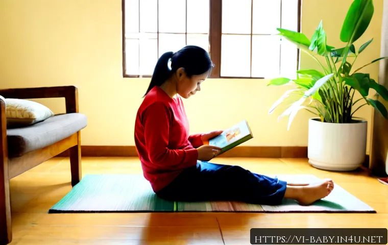 아기와 독서습관 만들기 - Photorealistic warm morning scene in a cozy Vietnamese family living room, a Vietnamese mother in mo...