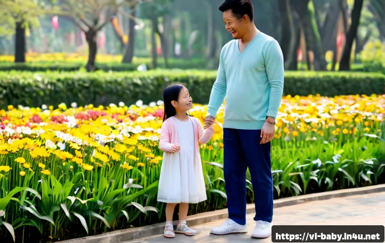 아기와 봄철 꽃놀이 - Photorealistic Vietnamese family spring outing in a peaceful Hanoi flower garden, a smiling mother a...
